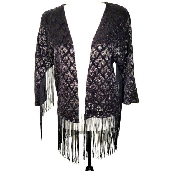 Vero Moda Fringe Jacket/Kimono Black Size Small - Picture 1 of 12